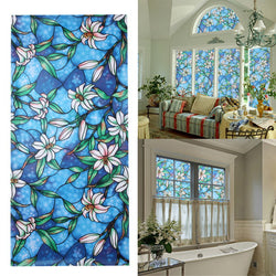 Leaf Grape Magnolia Orchid Flower Cobblestone Static Cling Stained Glass Window Film
