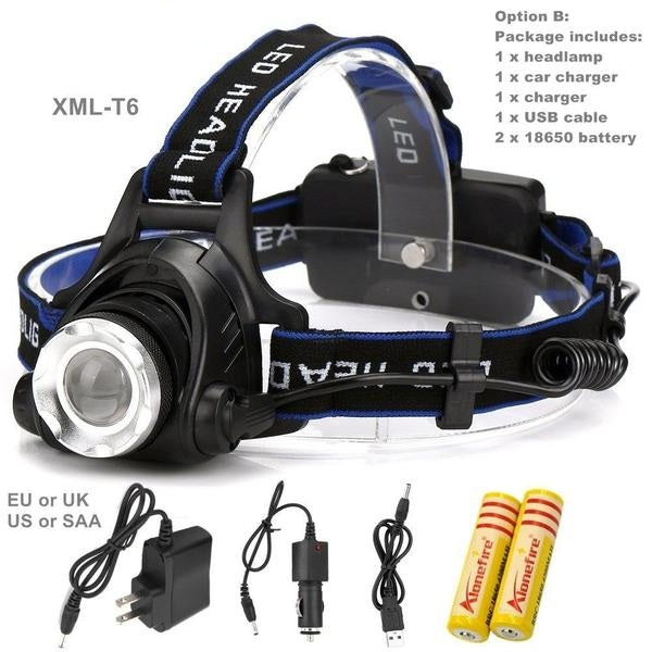 Rechargeable Headlights 18650 battery Charger XM-L CREE T6 Led 3800LM