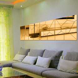 28Pcs Golden/Silver 3D Moire Pattern Mirror Art Mural Home Decor 25x25cm