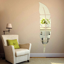 3D Golden/Silver DIY Modern Plume Feather Acrylic Mirror Wall Stickers 20x84cm