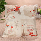 43*43cm Reindeer And Christmas Printed Cotton Linen Pillow Case