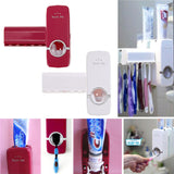 Automatic Toothpaste Dispenser and 5 Toothbrush Holder Set Wall Mount Stand Plastic