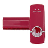 Automatic Toothpaste Dispenser and 5 Toothbrush Holder Set Wall Mount Stand Plastic